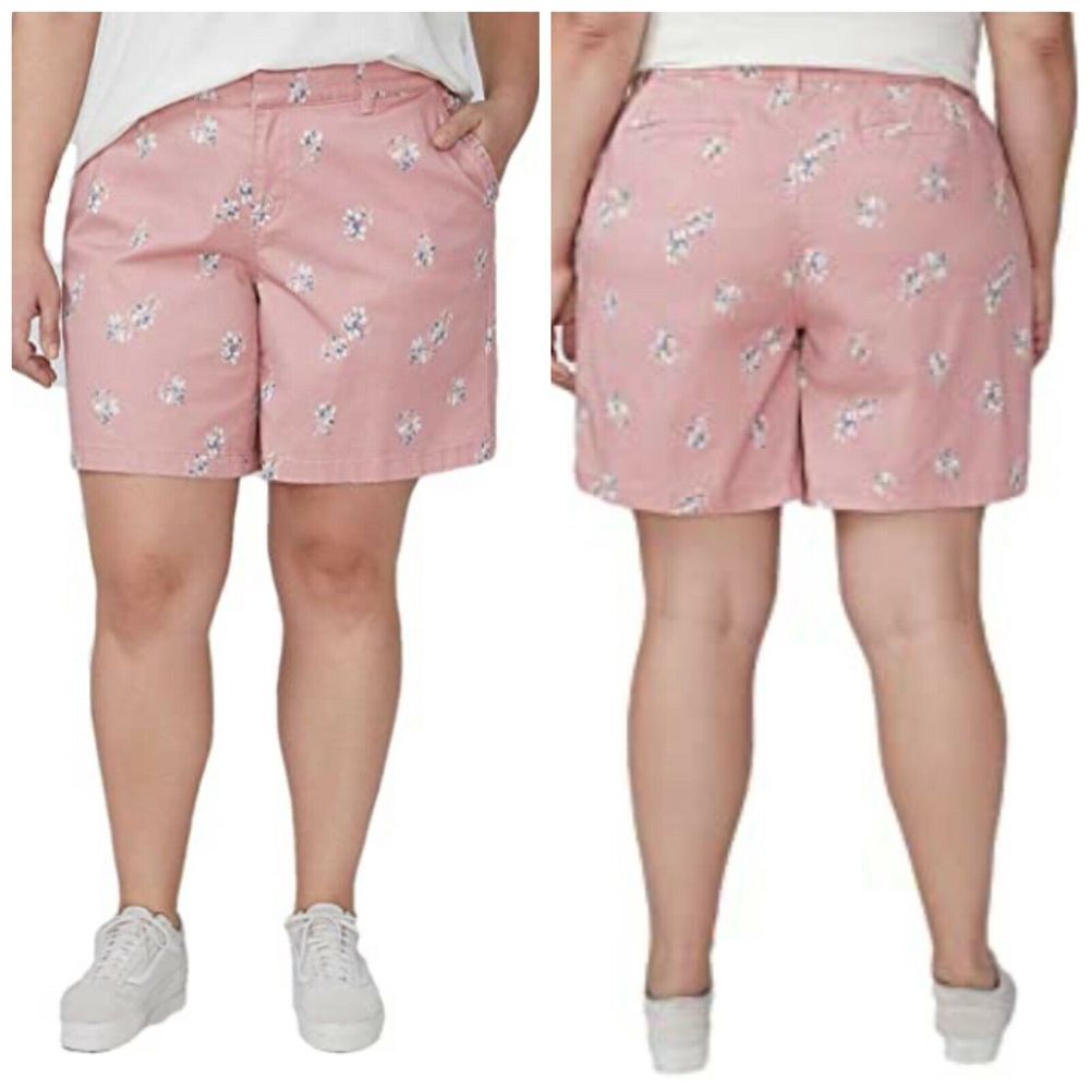 Lane Bryant Pink Shorts Floral Stretch Khaki